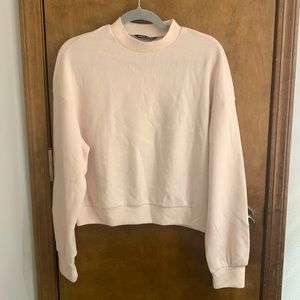 Mock neck cropped waffle knit sweater